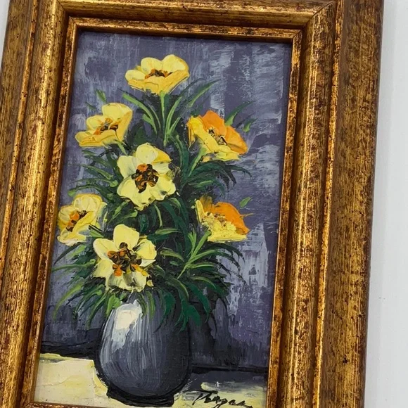 Vintage Yellow and Orange Floral Painting - Picture 4 of 5